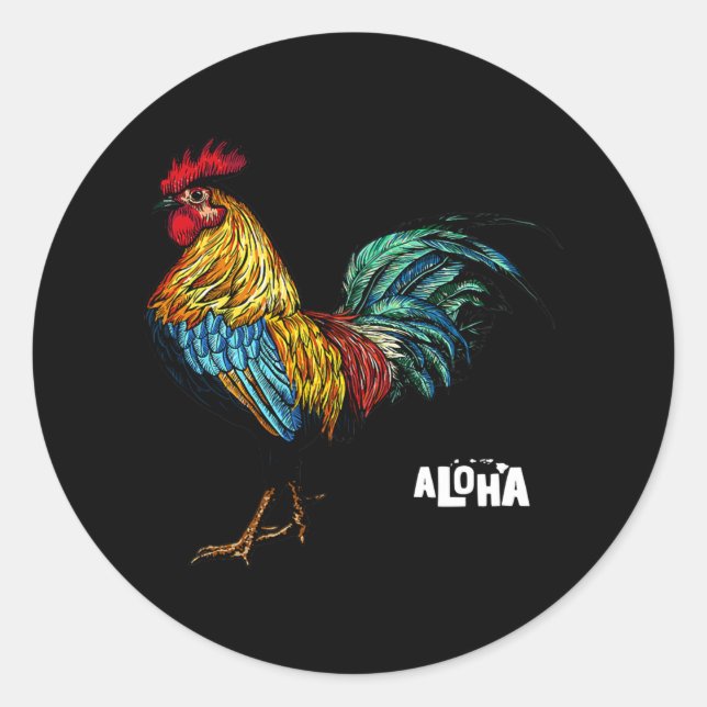 rooster chicken hawaii aloha hawaiian 157 classic round sticker (Front)