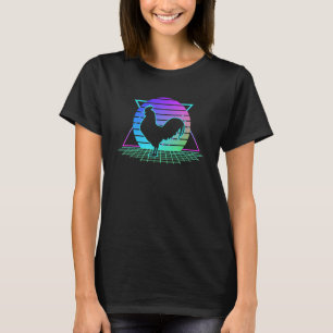 Rooster Chicken Retro 80s Style Sunset Farmer Gr T-Shirt