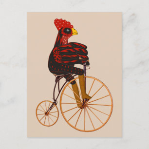 Rooster Chicken Riding A Vintage Bicycle  Postcard