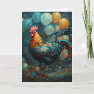 Rooster Chicken With Balloons Birthday Card