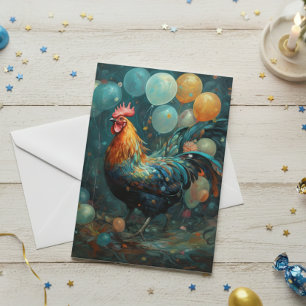 Rooster Chicken With Balloons Birthday  Card