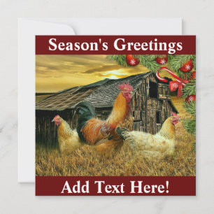 Rooster Chickens Chicken Coop Christmas Thank You Card