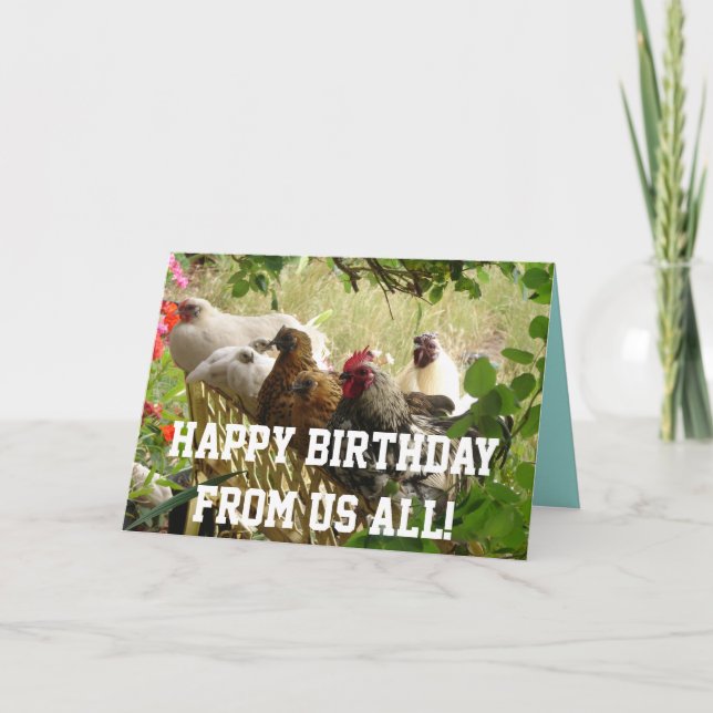 Rooster Chickens Happy Birthday from Us All Card (Front)