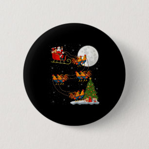 Rooster Chickens Santa Sleigh Flying Funny Magical 6 Cm Round Badge