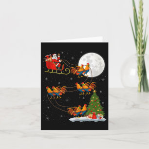 Rooster Chickens Santa Sleigh Flying Funny Magical Card