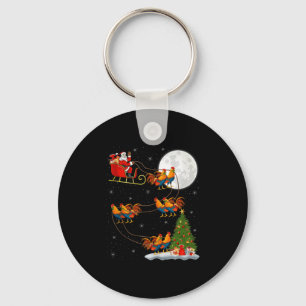 Rooster Chickens Santa Sleigh Flying Funny Magical Key Ring