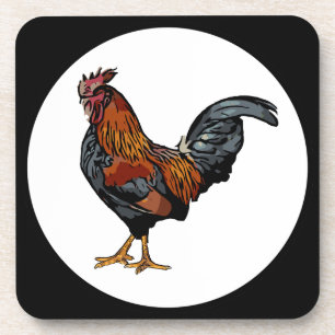 Rooster coasters with cork back - set of 6