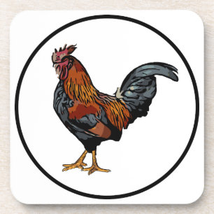 Rooster coasters with cork back - set of 6