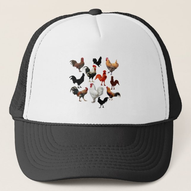 Rooster Collage Vintage Rustic Chickens Trucker Hat (Front)
