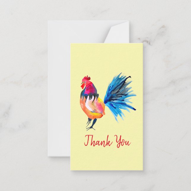Rooster colourful watercolor illustration card (Front)