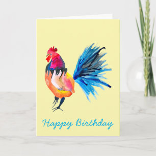 Rooster colourful watercolor illustration card