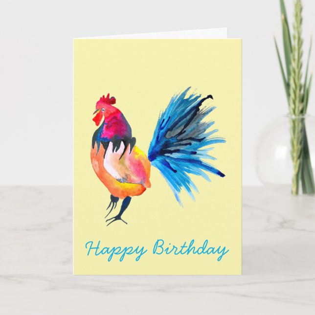Rooster colourful watercolor illustration card (Front)