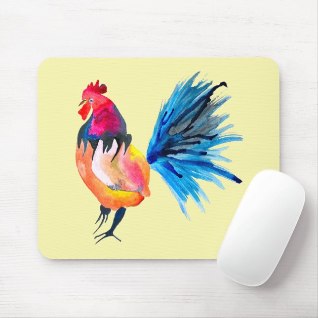 Rooster colourful watercolor illustration mouse mat (With Mouse)