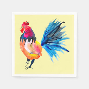 Rooster colourful watercolor illustration napkin