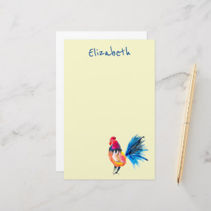 Rooster colourful watercolor illustration stationery