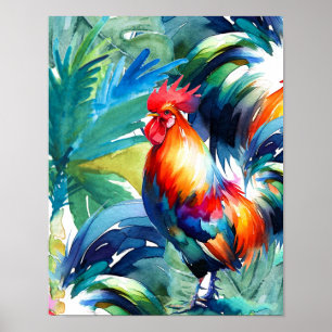 Rooster Colourful Watercolor Poster