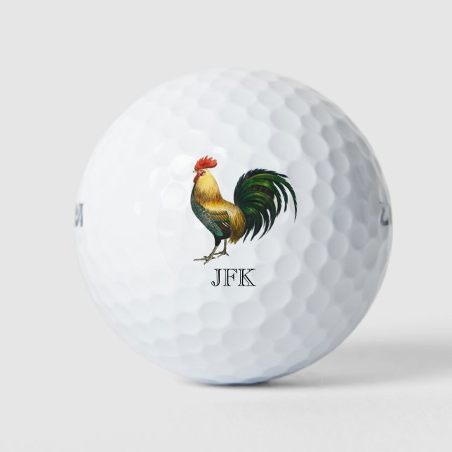 Rooster country classic stylish personalised  golf balls (Front)