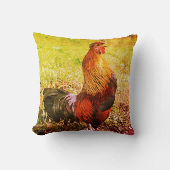 Rooster Crowing Farm Animal Abstract  Cushion (Front)