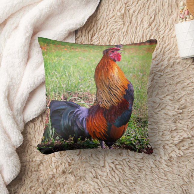 Rooster Crowing Farm Animal   Cushion (Blanket)