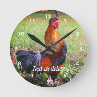Rooster Crowing Farm Animal Personalised Round Clock