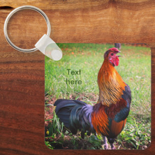 Rooster Crowing Nature Personalised Key Ring