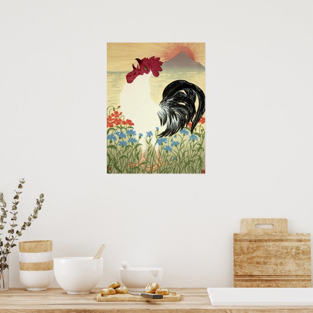 Rooster Crowing to Morning Sunrise Poster (Kitchen)