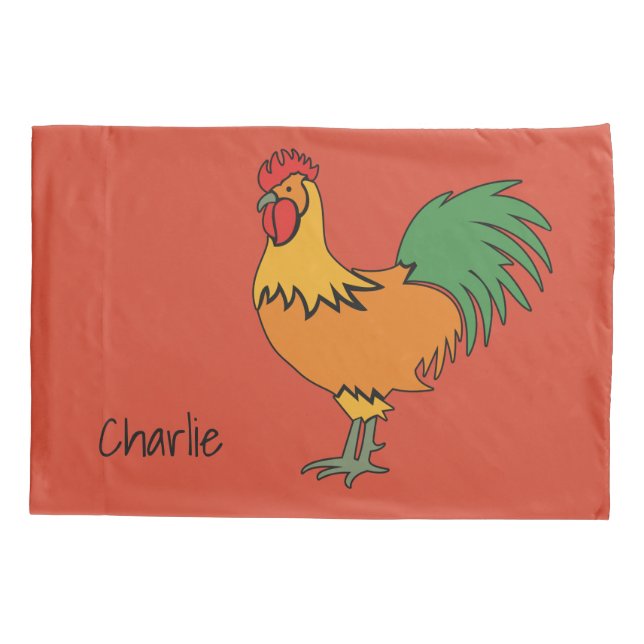 Rooster custom name & colour reversible pillowcase (Back)