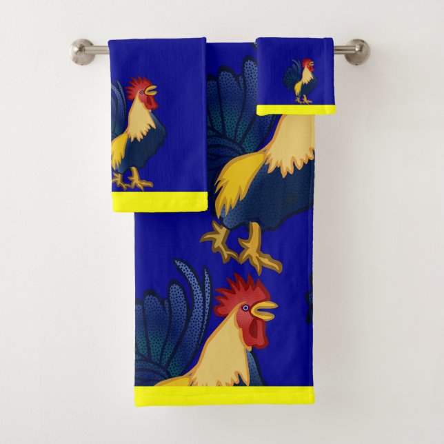 Rooster Design Bathroom Towel Set (Insitu)