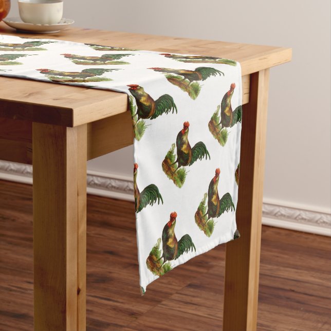Rooster Design Farmhouse Table Runner (In Situ)