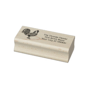 Rooster Drawing Lithograph #1 Name Return Address  Rubber Stamp