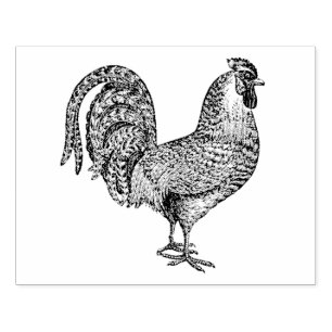 Rooster Drawing Lithograph #1 Rubber Stamp