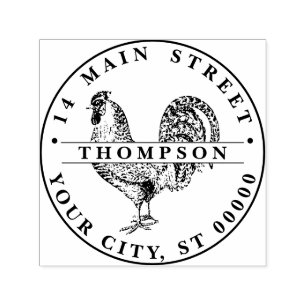 Rooster Drawing Lithograph #2 Name Return Address Self-inking Stamp