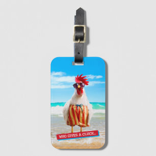 Rooster Dude Chillin' at Beach in Swim Trunks Luggage Tag