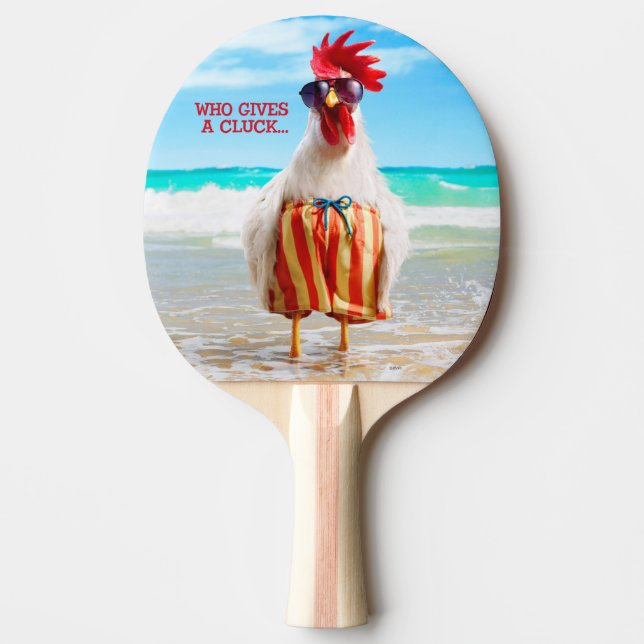 Rooster Dude Chillin' at Beach in Swim Trunks Ping Pong Paddle (Front)