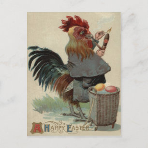 Rooster Easter Coloured Egg Pipe Cigar Holiday Postcard