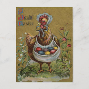 Rooster Easter Coloured Painted Egg Flower Bonnet Holiday Postcard