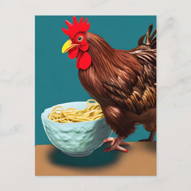 Rooster Eating Spaghetti Postcard (Front)