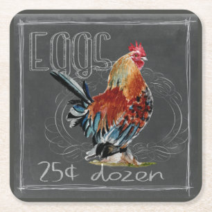 Rooster Eggs On Chalkboard Square Paper Coaster