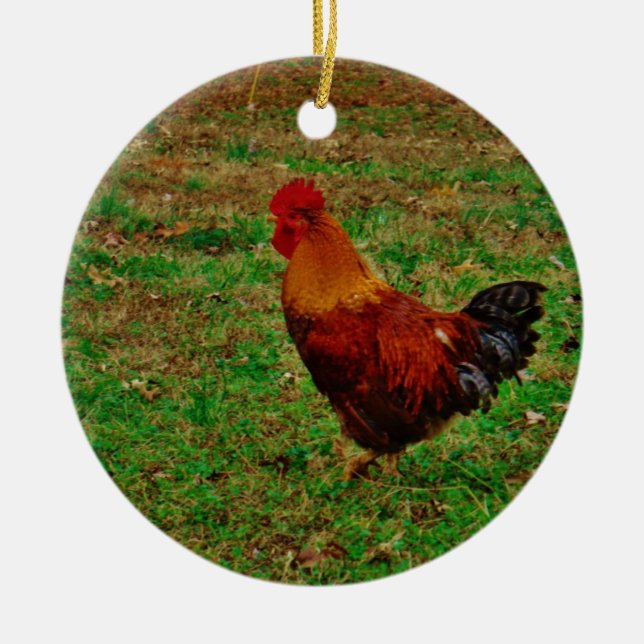 Rooster Facing Left Ceramic Tree Decoration (Front)