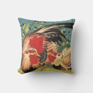 Rooster Family Fine Art Cushion
