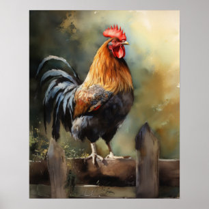 Rooster Farm Animal Art Print Poster