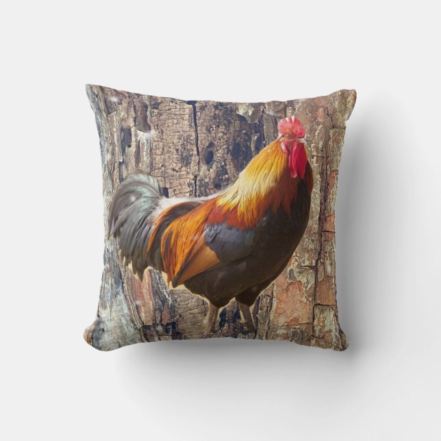 Rooster Farm Chickens Throw Pillow (Front)
