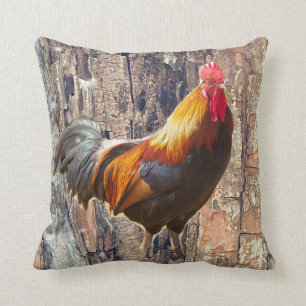 Rooster Farm Chickens Throw Pillow