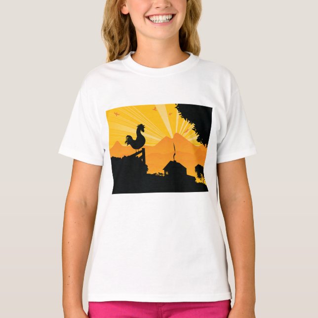 Rooster Farm Landscape Girls T-Shirt (Front)