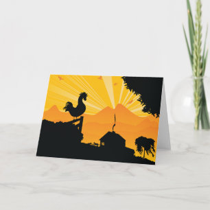 Rooster Farm Landscape Greeting Cards