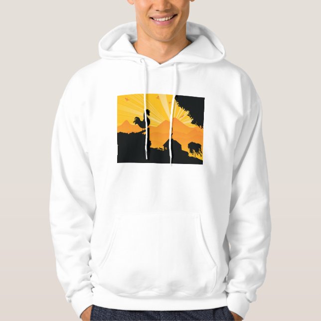 Rooster Farm Landscape Mens Hoodie (Front)