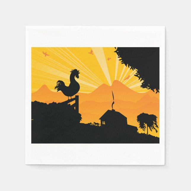Rooster Farm Landscape Paper Napkins (Front)