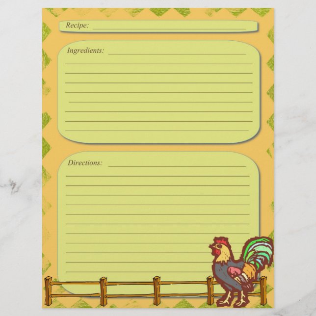 Rooster farm theme recipe page (Front)