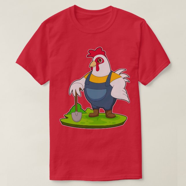 Rooster Farmer Shovel T-Shirt (Design Front)