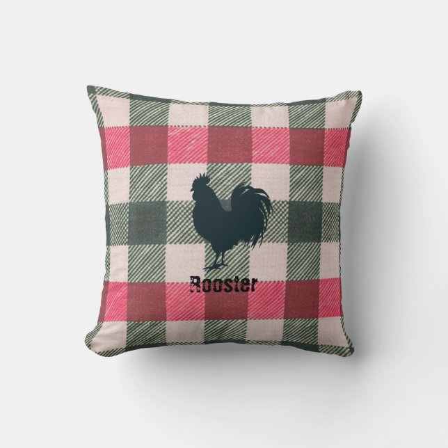 Rooster Farmhouse Gingham Customisable  Cushion (Front)